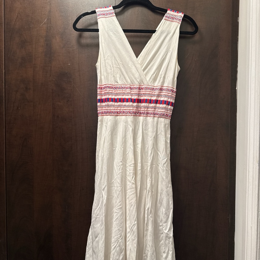 Vintage Line  Dress with Red and Blue Embroidery